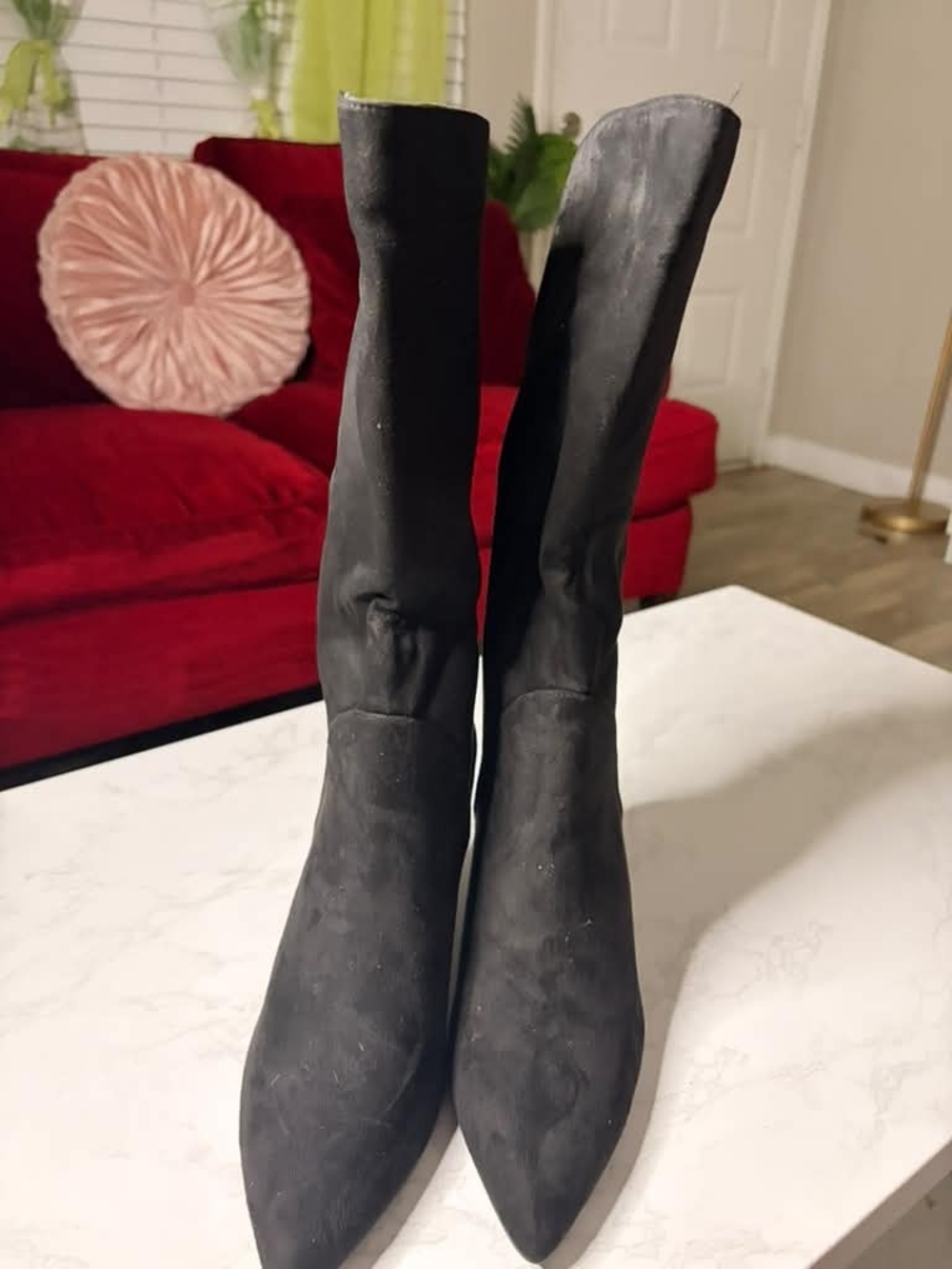 Women's Black Pointed Toe Mid-Calf Heeled Boots